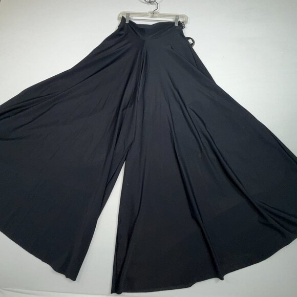 Black High Waist Wide Leg Boho Festival Fairy Goth Palazzo Pants Large So Smooth - Picture 3 of 13